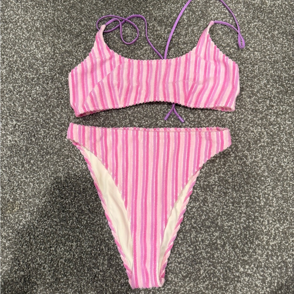 triangl vinca bikini pink purple and white striped